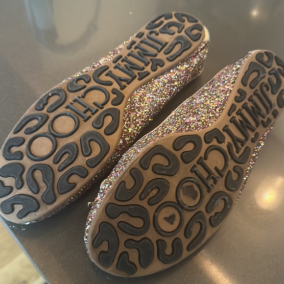Jimmy Choo Walsh Glittered Leather Ballet Flast - Picture 3 of 7